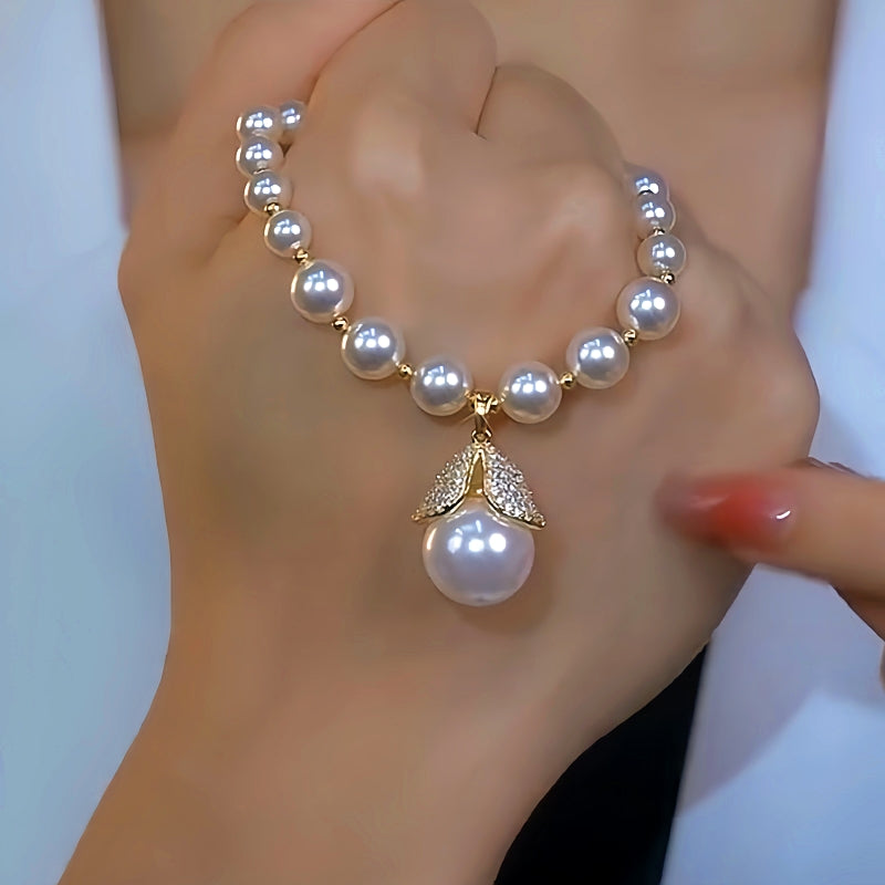 14K Gold-Plated Diamond White Pearl Necklace
