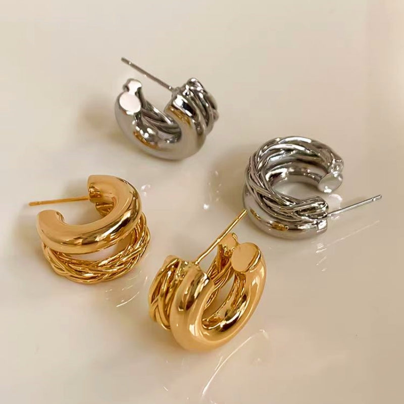 14K Gold-Plated Double-Layer C-Shaped Earrings