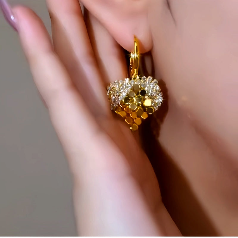 14K Gold-Plated Double-Layer Diamond Sequin Heart Earrings