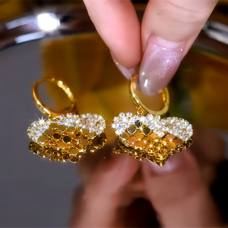 14K Gold-Plated Double-Layer Diamond Sequin Heart Earrings