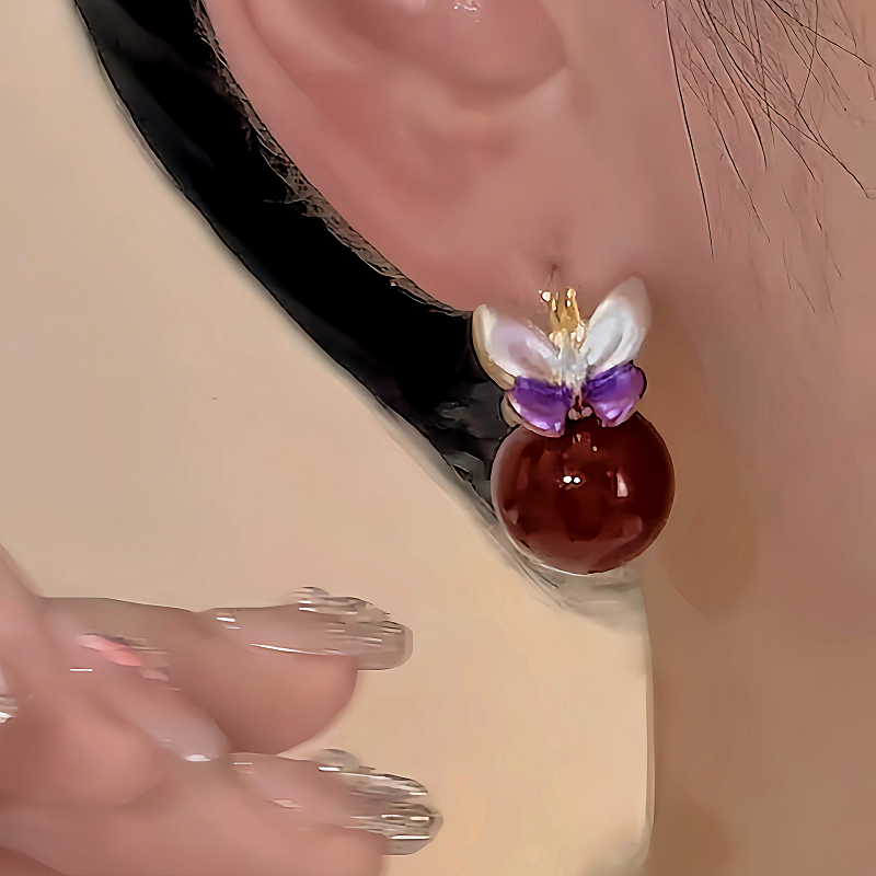18K Gold-Plated Double-Sided Butterfly Pearl Earrings