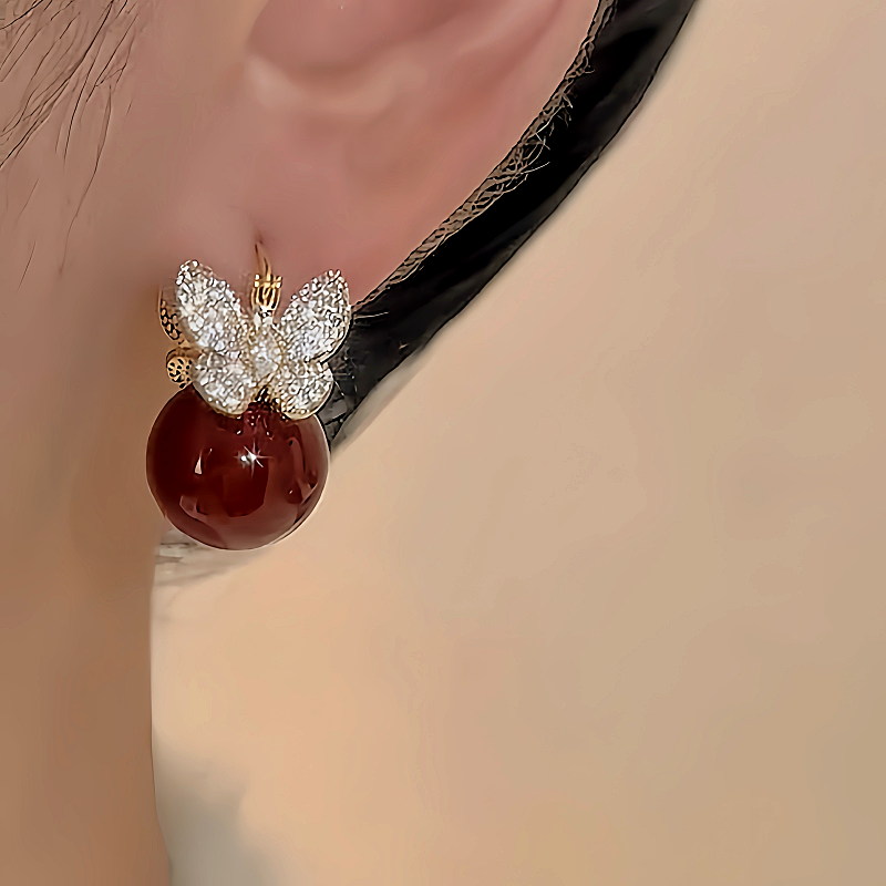 18K Gold-Plated Double-Sided Butterfly Pearl Earrings