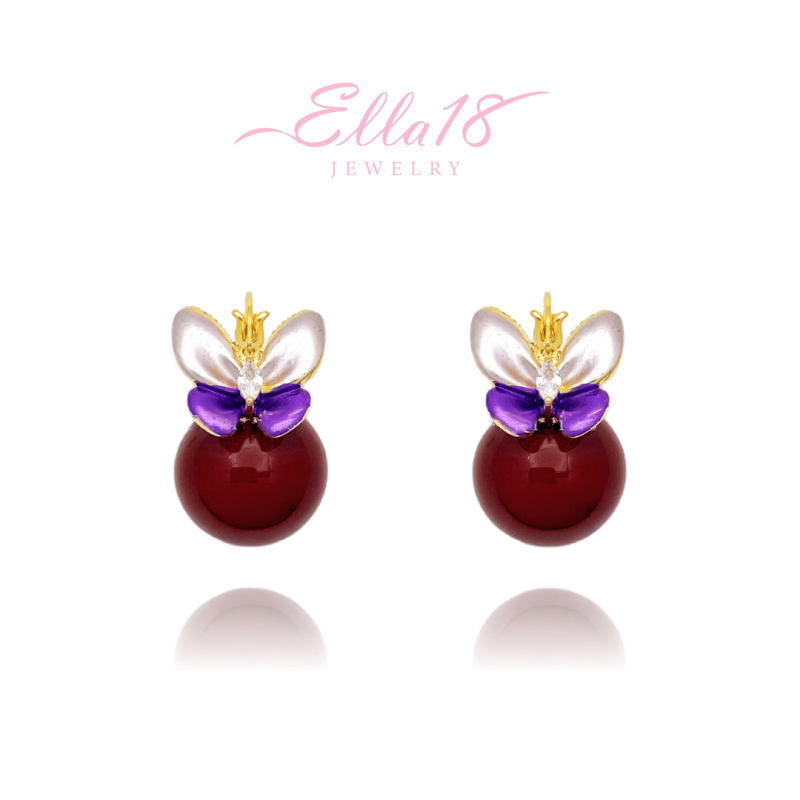 18K Gold-Plated Double-Sided Butterfly Pearl Earrings