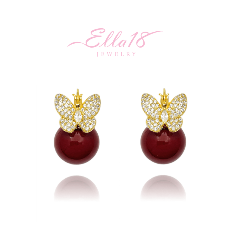 18K Gold-Plated Double-Sided Butterfly Pearl Earrings