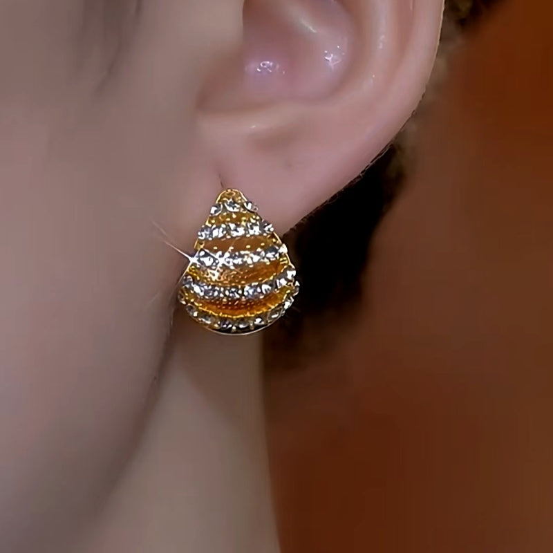 14K Gold-Plated Double-Sided Oil Drop Diamond Water Drop Earrings
