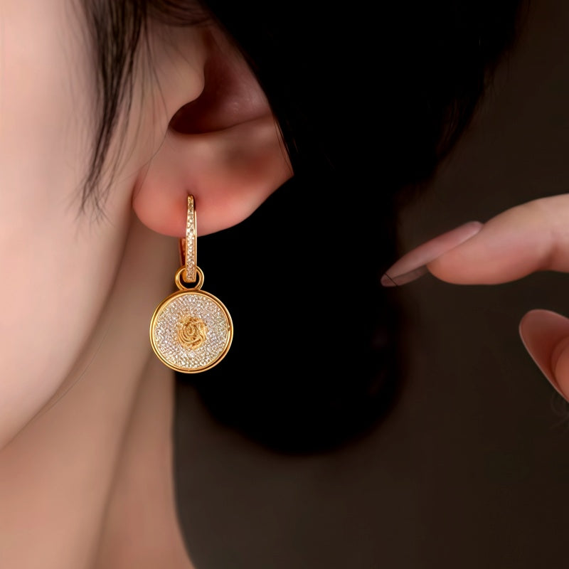 14K Gold-Plated Double-Sided Zircon Pearl Earrings