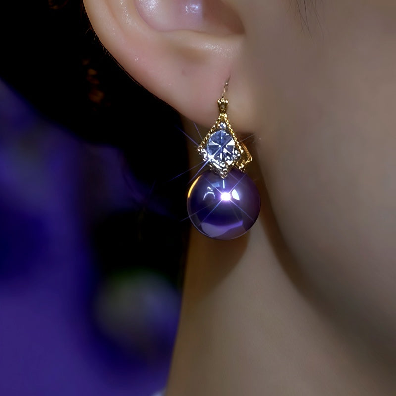 14K Gold-Plated Double-Sided Zircon Purple Pearl Earrings