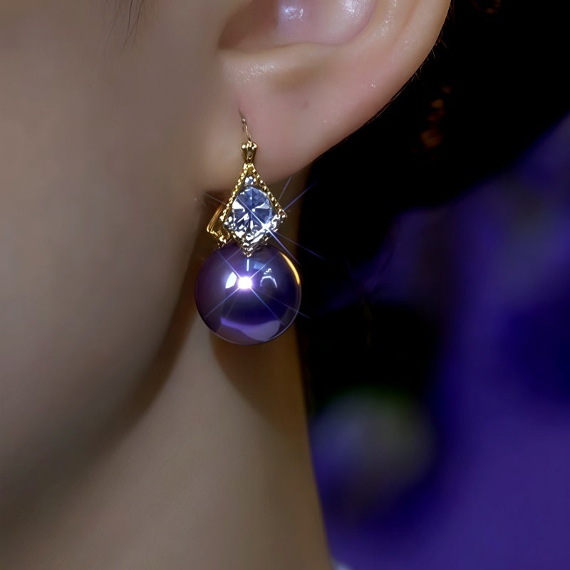 14K Gold-Plated Double-Sided Zircon Purple Pearl Earrings