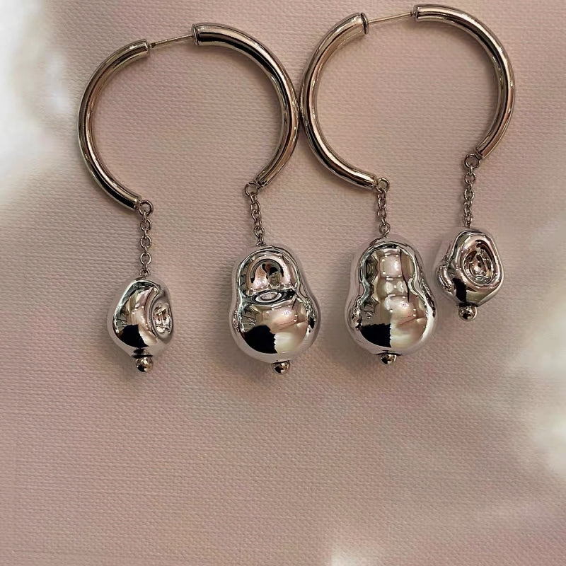 14K Gold-Plated Double Ball Asymmetrical Earrings