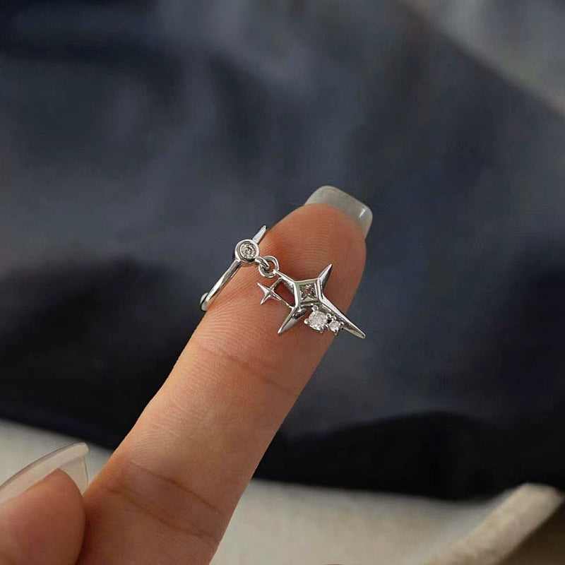 14K Gold-Plated Double Cross Star Diamond Ear Clips