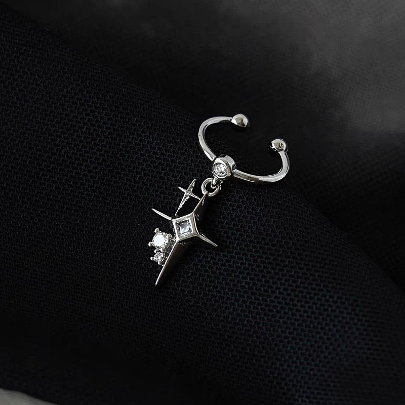 14K Gold-Plated Double Cross Star Diamond Ear Clips