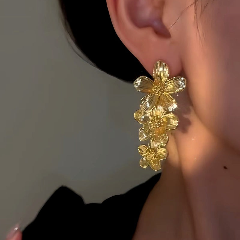 14K Gold-Plated Elegan Flower Tassel Earrings