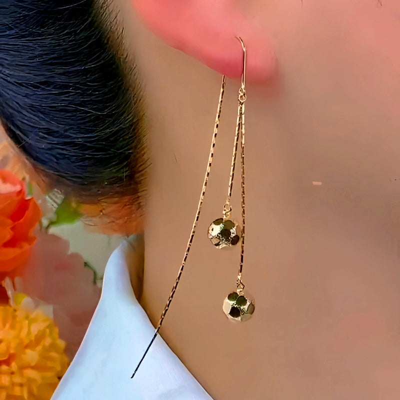 14K Gold-Plated Elegant Ball Tassel Threader Earrings