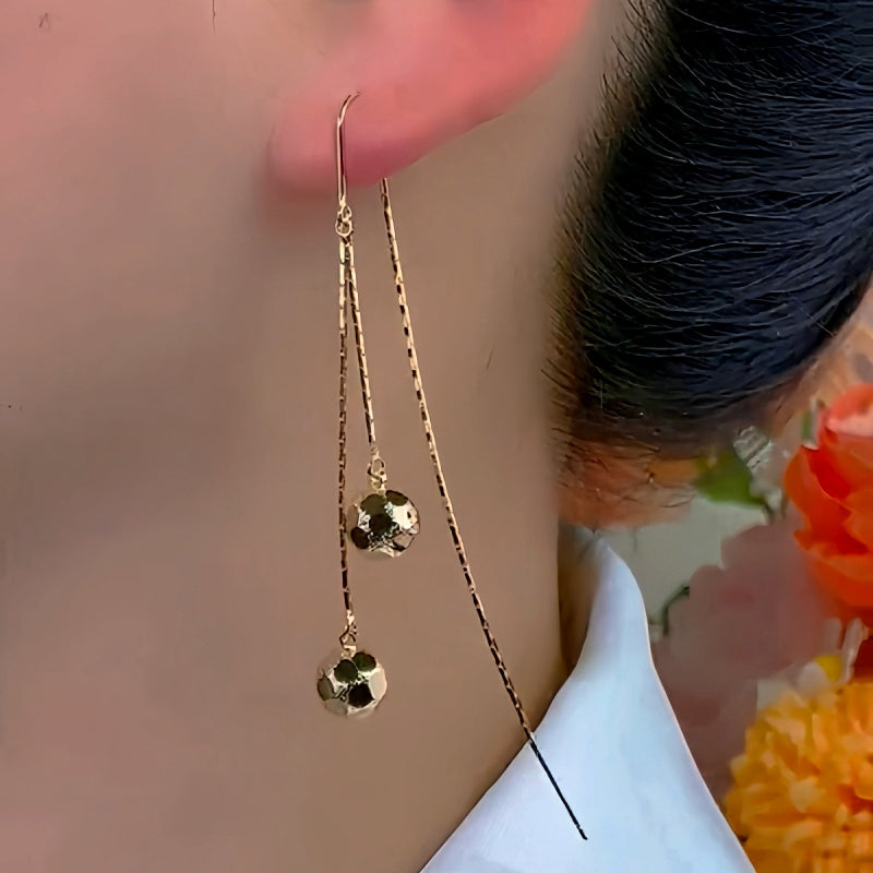 14K Gold-Plated Elegant Ball Tassel Threader Earrings