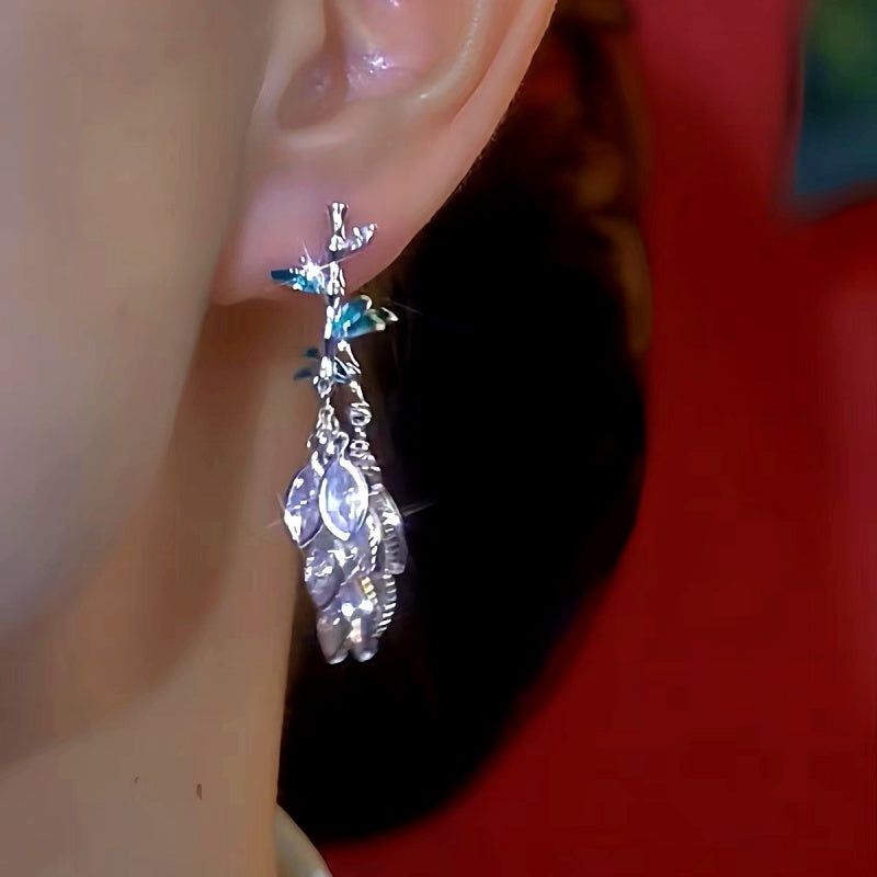 14K Gold-Plated Elegant Bamboo Zircon Wheat Earrings