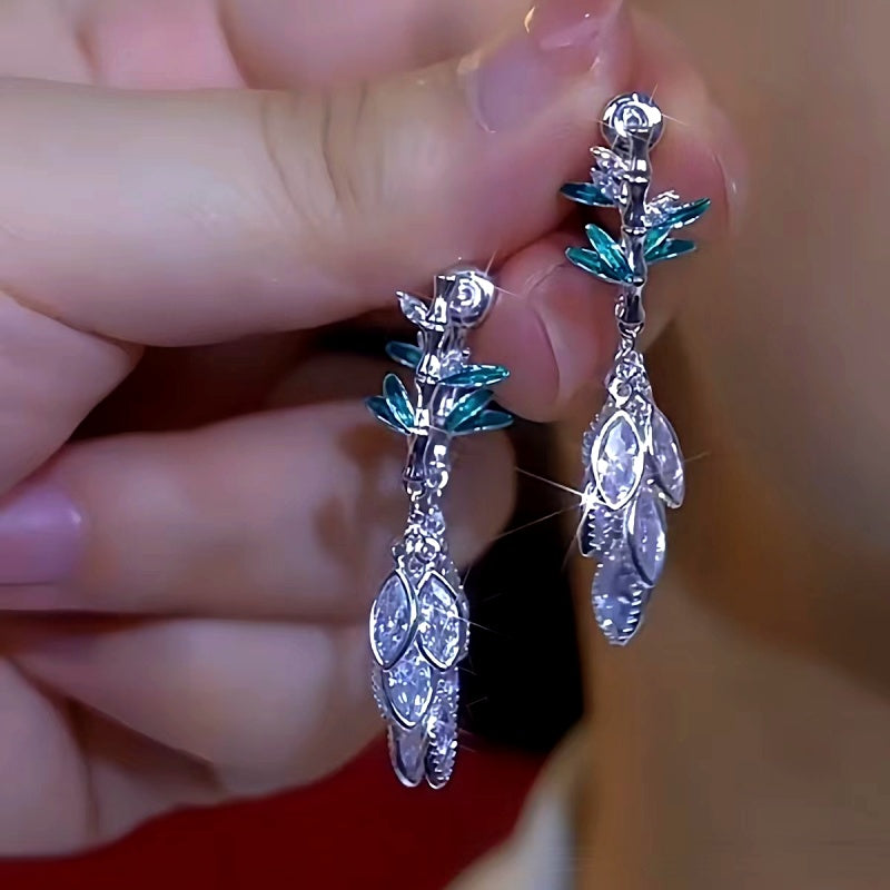 14K Gold-Plated Elegant Bamboo Zircon Wheat Earrings