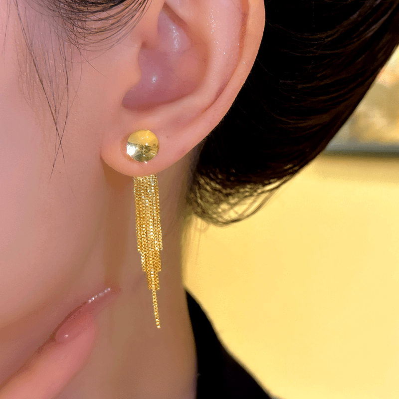 14K Gold-Plated Elegant Beaded Tassel Earrings