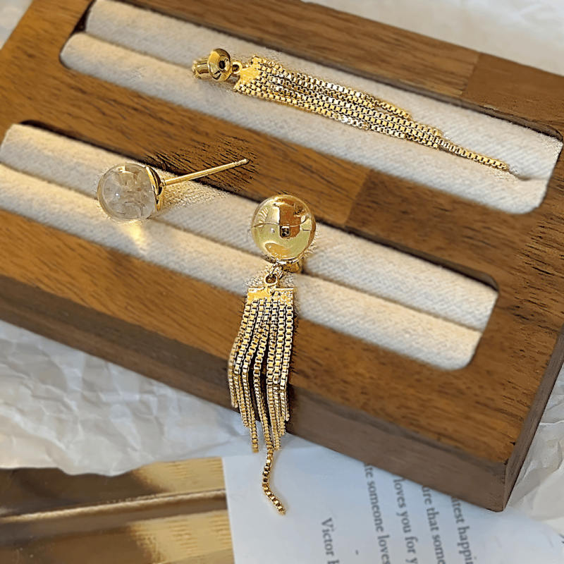 14K Gold-Plated Elegant Beaded Tassel Earrings