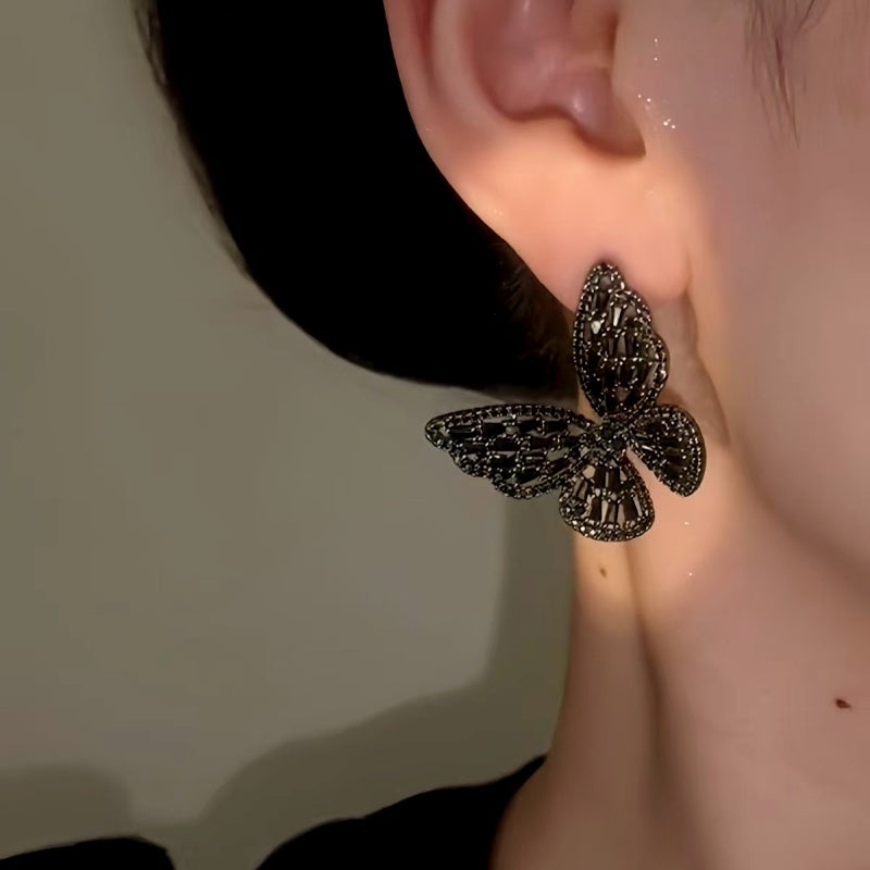 14K Gold-Plated Elegant Black Butterfly Earrings