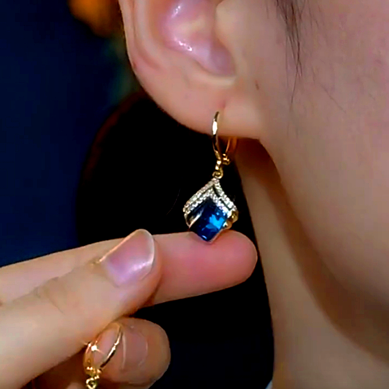 14K Gold-Plated Elegant Blue Crystal Earrings