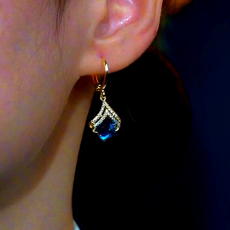 14K Gold-Plated Elegant Blue Crystal Earrings