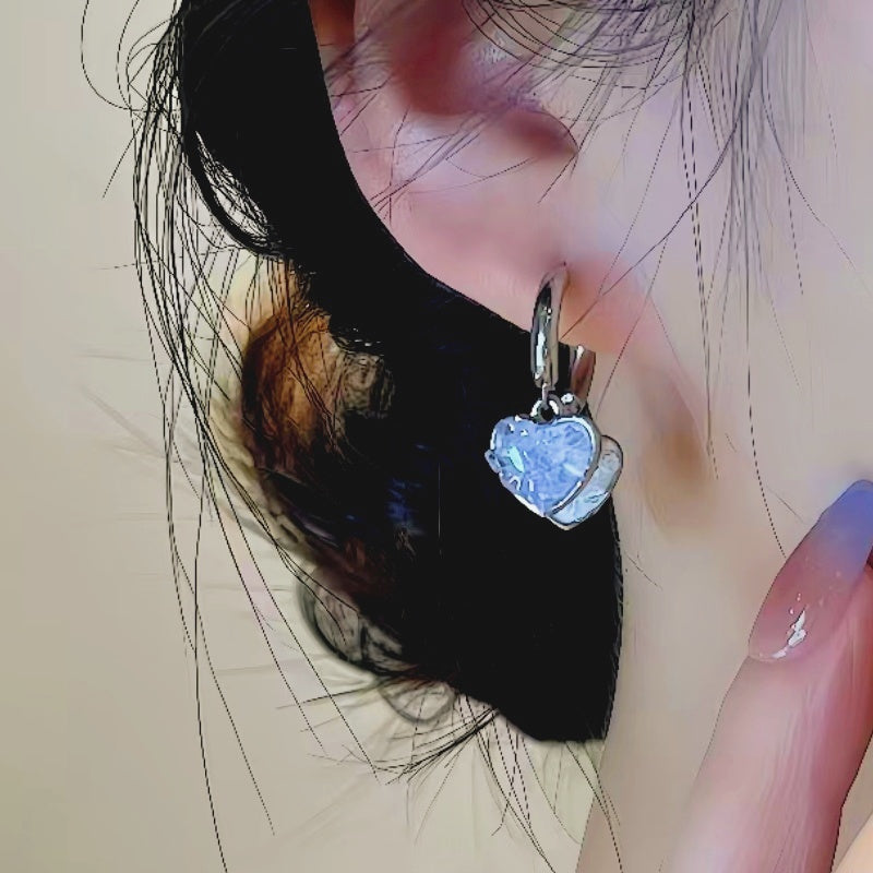 14K Gold-Plated Elegant Blue Heart Earrings