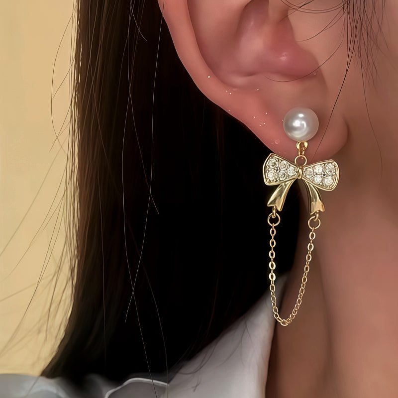 14K Gold-Plated Elegant Bow And Heart Earrings