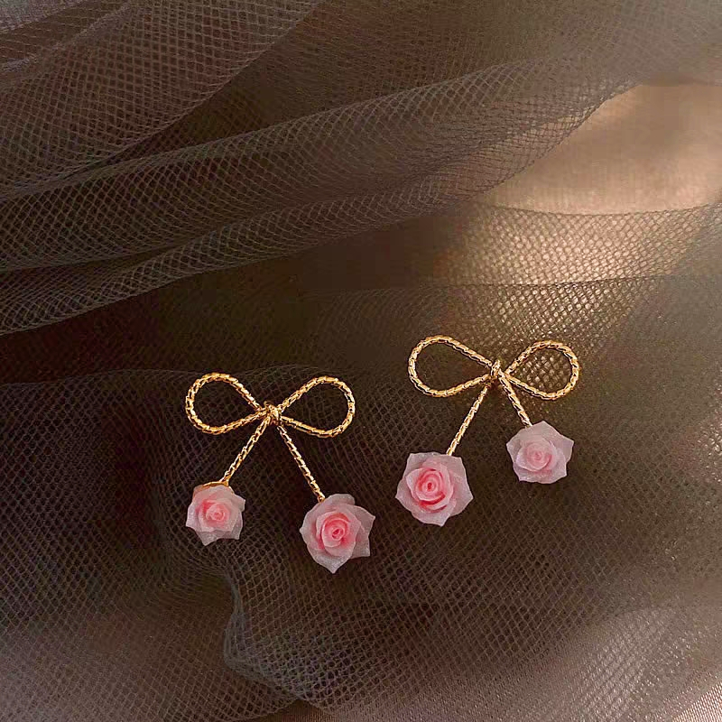 14K Gold-Plated Elegant Bow Rose Earrings