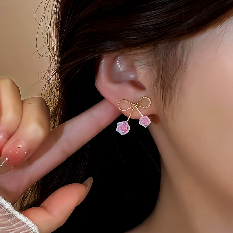 14K Gold-Plated Elegant Bow Rose Earrings