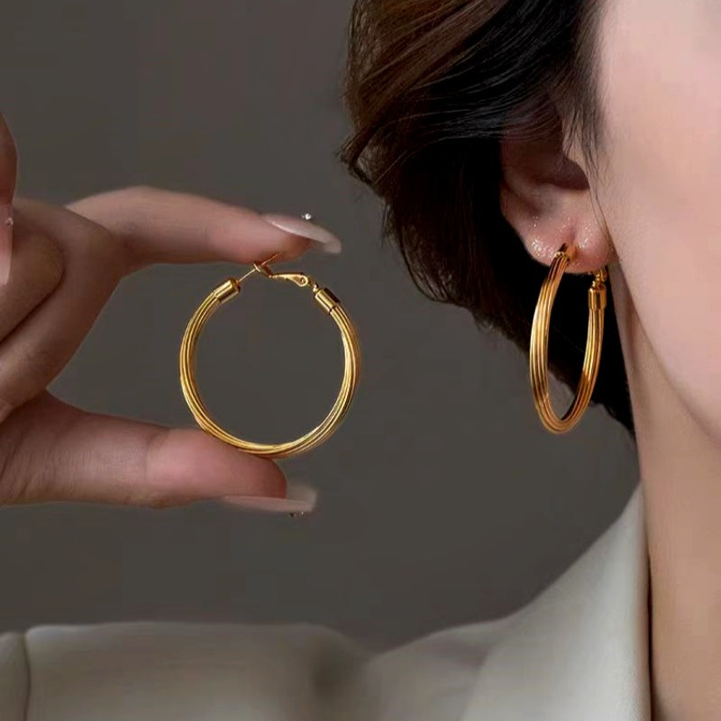 14K Gold-Plated Elegant Brushed Large Hoop Earrings