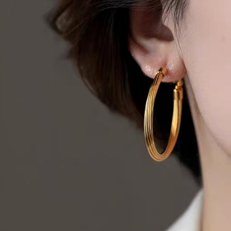14K Gold-Plated Elegant Brushed Large Hoop Earrings