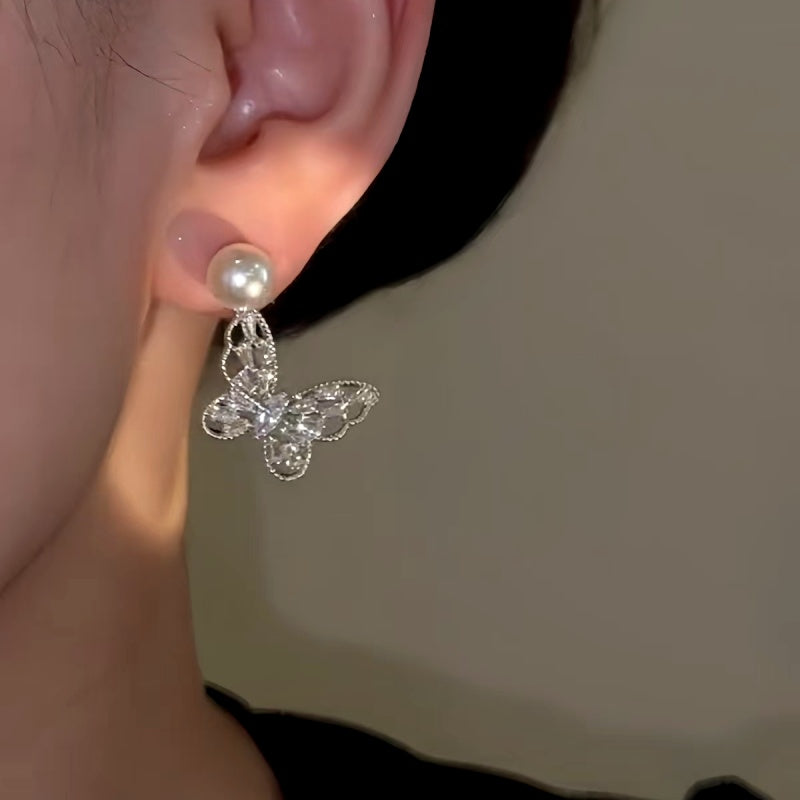 14K Gold-Plated Elegant Butterfly Pearl Earrings