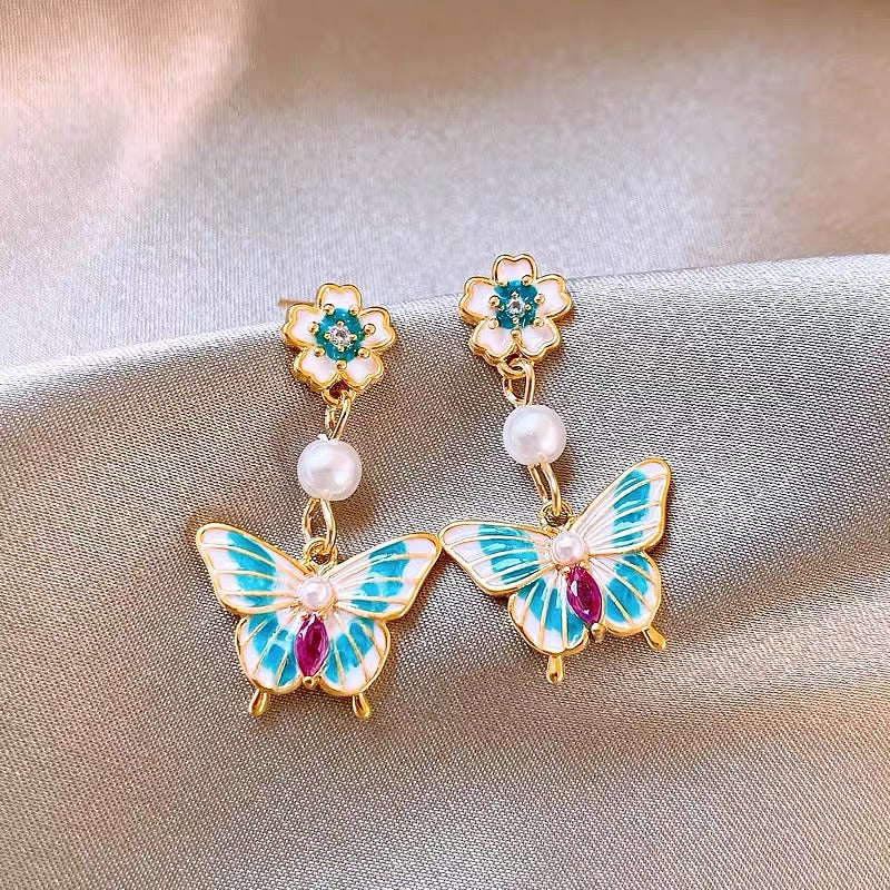 14K Gold-Plated Elegant Butterfly Pearl Earrings