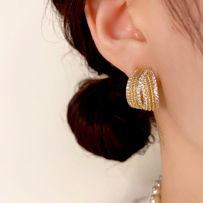 14K Gold-Plated Elegant C-Shaped Diamond Earrings