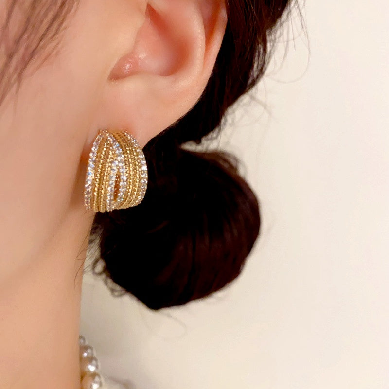 14K Gold-Plated Elegant C-Shaped Diamond Earrings