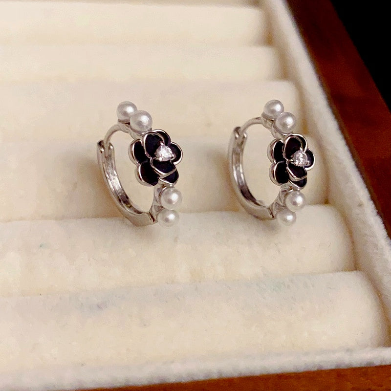14K Gold-Plated Elegant Camellia Pearl Hoop Earrings