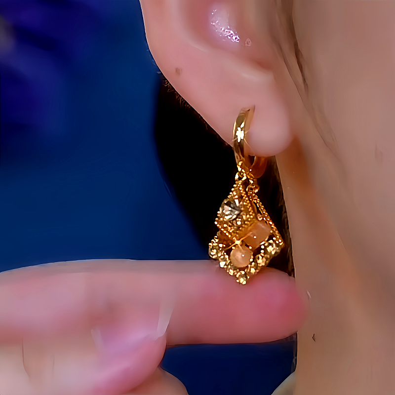 14K Gold-Plated Elegant Cat's Eye Diamond Earrings