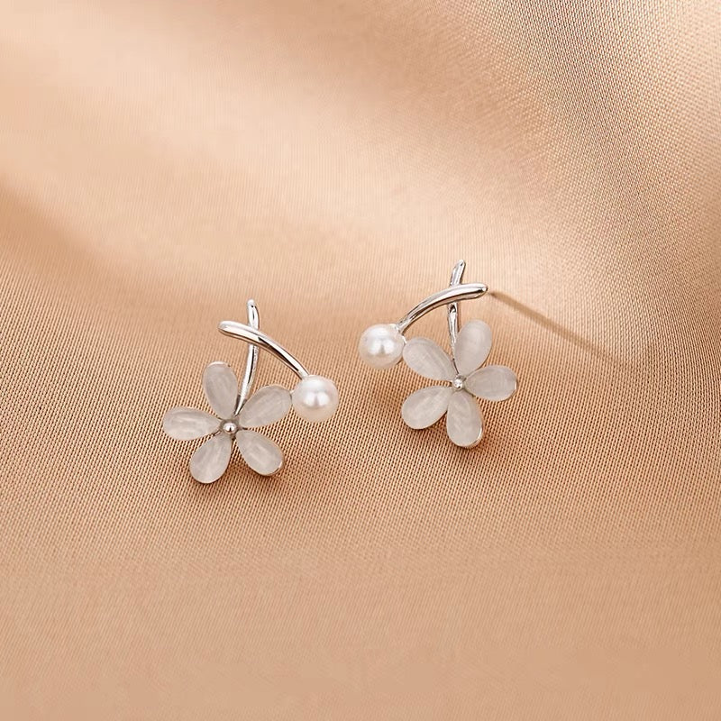 14K Gold-Plated Elegant Cat's Eye Flower Earrings