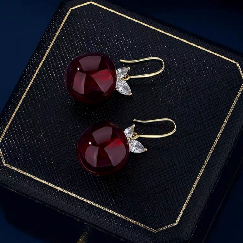 14K Gold-Plated Elegant Cherry Ear Hook Earrings