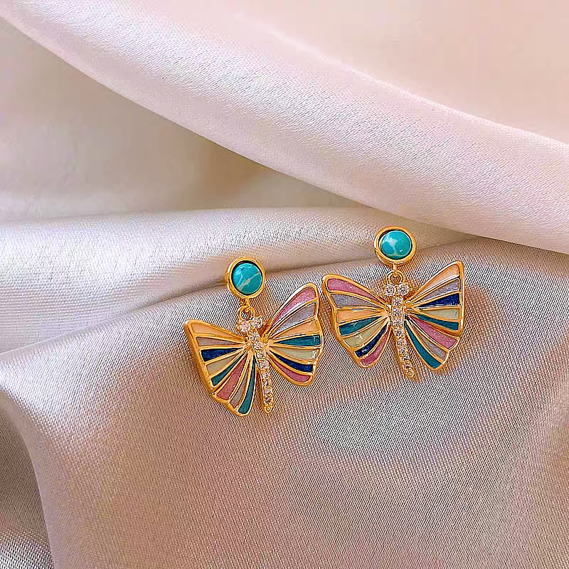 14K Gold-Plated Elegant Colorful Butterfly Earrings