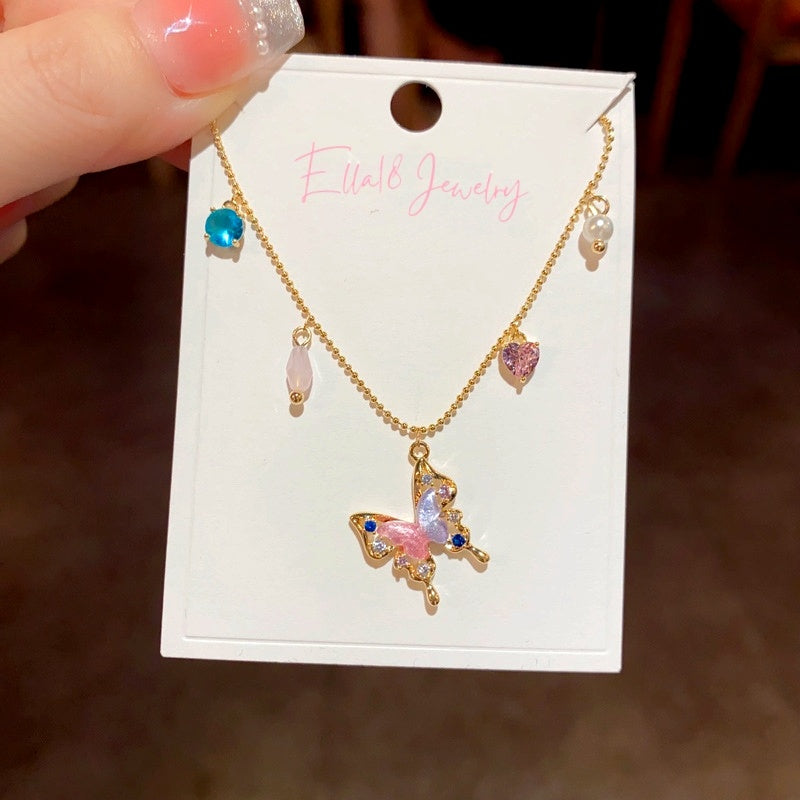14K Gold-Plated Elegant Colorful Butterfly Pendant Necklaces