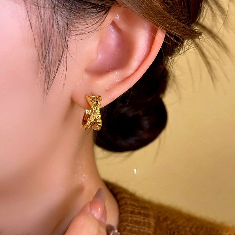 14K Gold-Plated Elegant Cross-Gold Textured Earrings