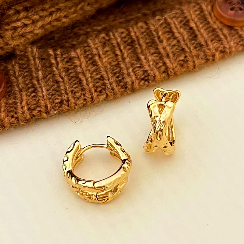 14K Gold-Plated Elegant Cross-Gold Textured Earrings