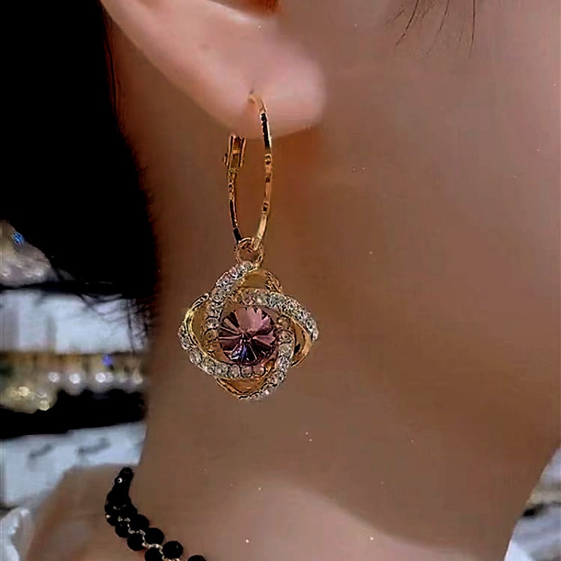 14K Gold-Plated Elegant Crystal Flower Diamond Earrings