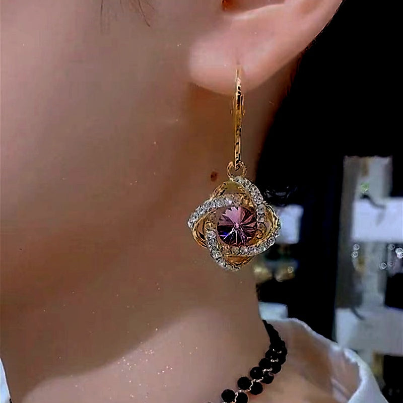 14K Gold-Plated Elegant Crystal Flower Diamond Earrings