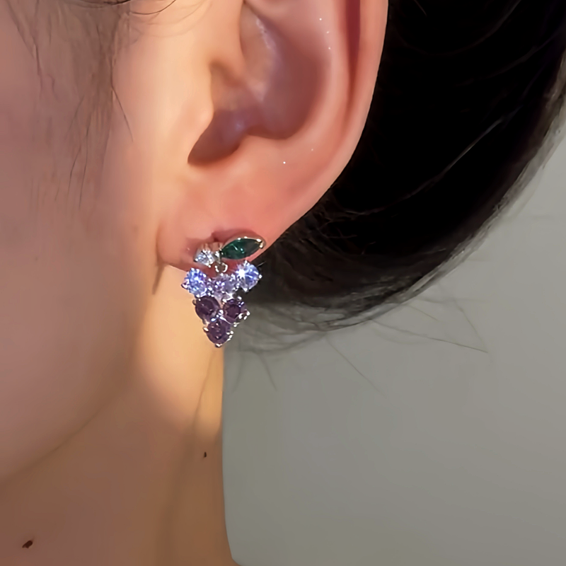 14K Gold-Plated Elegant Crystal Grape Earrings