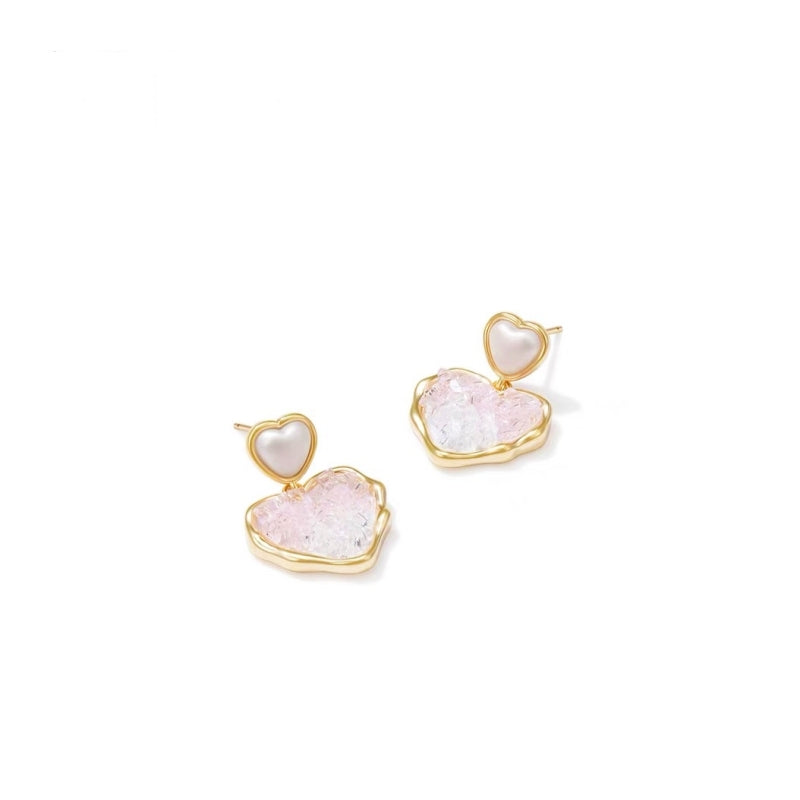 14K Gold-Plated Elegant Crystal Heart-Design Earrings