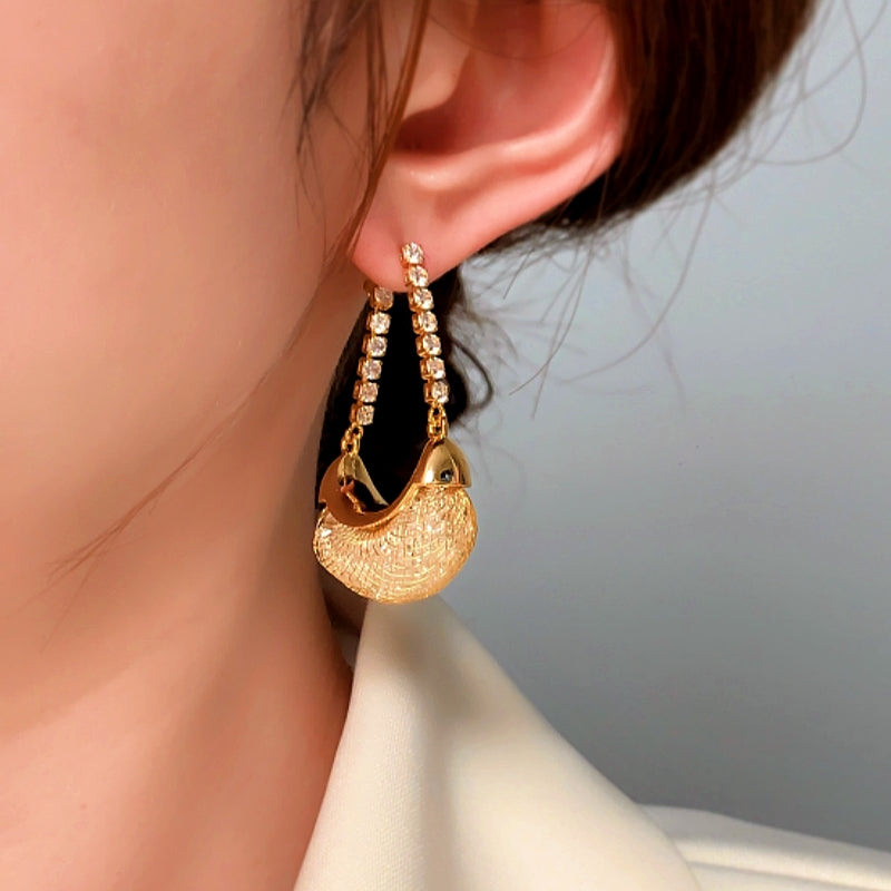 14K Gold-Plated Elegant Crystal Mesh Earrings