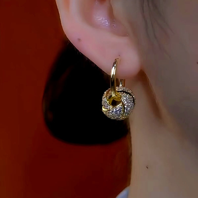 14K Gold-Plated Elegant Diamond Ball Hoop Earrings