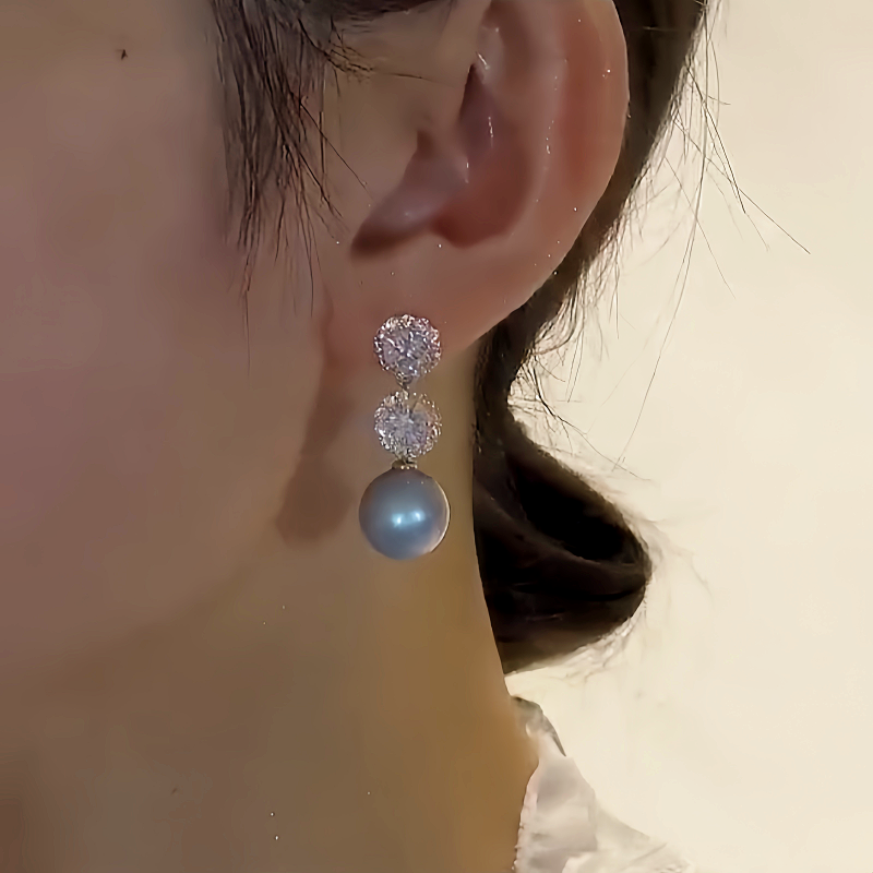 14K Gold-Plated Elegant Diamond Blue Pearl Earrings